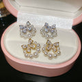 Light Luxury Bowknot Faux Pearl Zircon Stud Earrings With Silver Pins For Elegant Daily Wear view 4