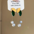 Faux Pearl Leaf Tassel Drop Earrings, Vintage Floral Niche Style Light Luxury Women's Jewelry view 4
