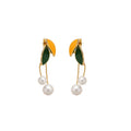Faux Pearl Leaf Tassel Drop Earrings, Vintage Floral Niche Style Light Luxury Women's Jewelry view 5