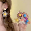 Copper Raffia Chiffon Flower Drop Earrings Fresh Sweet Niche Light Luxury Style Ear Jewelry view 1