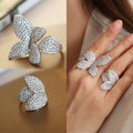 Rhinestone Flower Open Ring For Women view 3