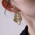 Gold Plated Copper Zircon Rhombus Stud Earrings With Silver Pins French Vintage Style view 2