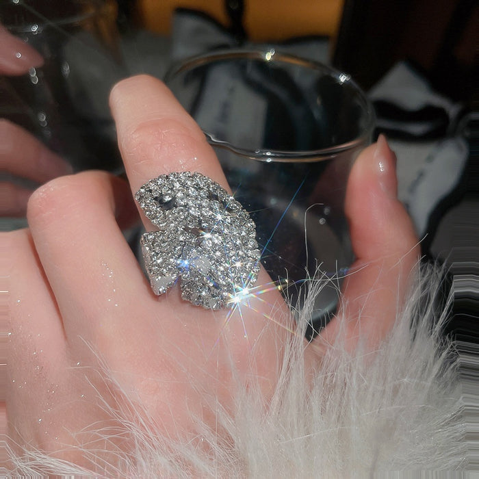 Rhinestone Leaf Open Ring For Women