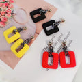 Red Open Rectangle and Dark Chain Statement Earrings view 1