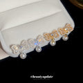 Gold Plated Silver Needle Zircon Bow Faux Pearl Stud Earrings French Elegant Light Luxury Jewelry view 2