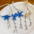 Flower Faux Pearl Beaded Necklace And Earrings Jewelry Set For Women Resort Elegant Light Luxury view 2