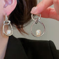 Irregular Knotted Faux Pearl Ear Cuff Earrings, Geometric Minimalist Light Luxury Designer Style view 3