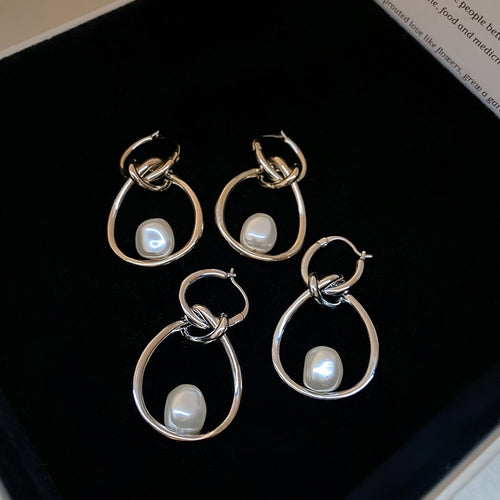 Irregular Knotted Faux Pearl Ear Cuff Earrings, Geometric Minimalist Light Luxury Designer Style