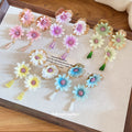 Fabric Flower Crystal Tassel Drop Earrings Elegant Sweet Vacation Style Statement Jewelry view 2