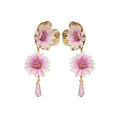 Fabric Flower Crystal Tassel Drop Earrings Elegant Sweet Vacation Style Statement Jewelry view 5