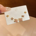 Gold Plated Copper Zircon Flower Stud Earrings Jewelry Set With Silver Posts For Women view 3