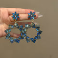 Vintage Alloy Hollow Flower Rhinestone Stud Earrings With Silver Posts For Women view 3