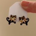 Cute Resin Cat Stud Earrings With Bow Silver Needle Cartoon Retro Maillard Style Jewelry view 1