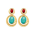 Vintage Ethnic Resin Oval Pendant Drop Earrings With Silver Pins For Women view 5