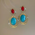 Vintage Ethnic Resin Oval Pendant Drop Earrings With Silver Pins For Women view 4