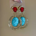 Vintage Ethnic Resin Oval Pendant Drop Earrings With Silver Pins For Women view 2