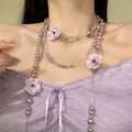 Light Luxury Floral Fabric Flower Faux Pearl Layered Sweater Necklace view 1