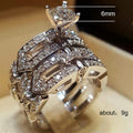 Silver Tone Clear Crystal Three Piece Ring Set Fashion Jewelry view 5