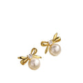 Elegant Bow Stud Earrings With Faux Pearls, Round Zircon Accents And Silver Pins For Women view 5