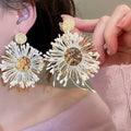 Raffia Flower Stud Earrings With Silver Pins, Sweet Vacation Style Lightweight Designer Jewelry view 4
