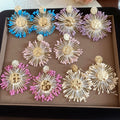 Raffia Flower Stud Earrings With Silver Pins, Sweet Vacation Style Lightweight Designer Jewelry view 1