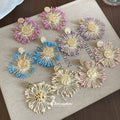 Raffia Flower Stud Earrings With Silver Pins, Sweet Vacation Style Lightweight Designer Jewelry view 3