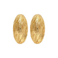 European American Style Oval Pleated Striped Metal Stud Earrings For Women view 5
