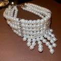 Maillard Style Multi Layer Faux Pearl Beaded Tassel Necklace Vintage Geometric Clavicle Choker view 2