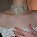 Maillard Style Multi Layer Faux Pearl Beaded Tassel Necklace Vintage Geometric Clavicle Choker view 1