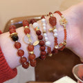 New Chinese Style Red Artificial Crystal Beaded Bracelet With Vintage Round Geometric Design view 1