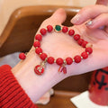 New Chinese Style Red Artificial Crystal Beaded Bracelet With Vintage Round Geometric Design view 4