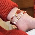 New Chinese Style Red Artificial Crystal Beaded Bracelet With Vintage Round Geometric Design view 3