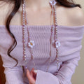 French Fabric Flower Faux Pearl Sweater Necklace Light Luxury Elegant Floral Choker view 1