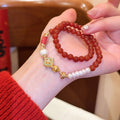 Red Cinnabar Beaded Bracelet New Chinese Retro Round Geometric Light Luxury Fashion Jewelry view 2