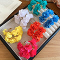 Vintage European Style C Shape Fabric Chiffon Flower Hoop Earrings For Women view 3