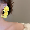 Vintage European Style C Shape Fabric Chiffon Flower Hoop Earrings For Women view 4