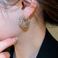 Minimalist Metal Zircon Geometric Round Hoop Earrings Light Luxury European Style Ear Cuffs view 3