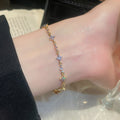Korean Light Luxury Copper Zircon Flower Bangle, Elegant Minimalist Floral Bracelet view 4