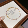 Korean Light Luxury Copper Zircon Flower Bangle, Elegant Minimalist Floral Bracelet view 1