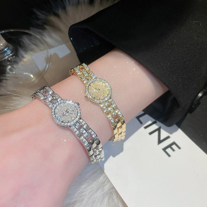 18K Gold Plated Copper Geometric Zircon Round Watch Style Bangle For Women