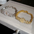 18K Gold Plated Copper Geometric Zircon Round Watch Style Bangle For Women view 2