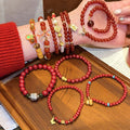 New Chinese Style Red Agate Beaded Bracelet Vintage Round Bead Light Luxury Fashion Jewelry view 1