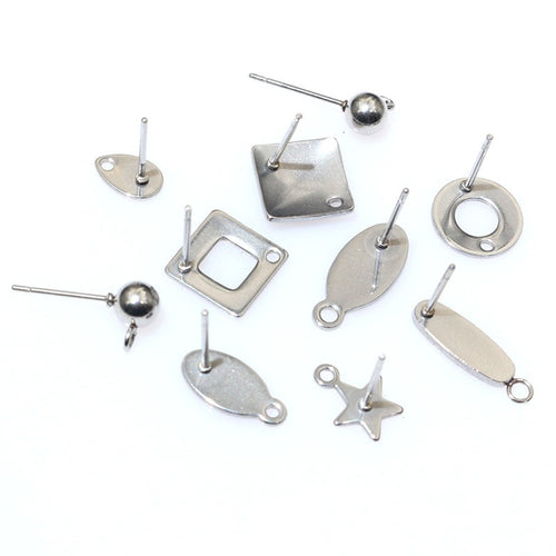 Vacuum Plated Stainless Steel Geometric Square Round Stud Earrings With Hole DIY Jewelry Parts No Ear Backs