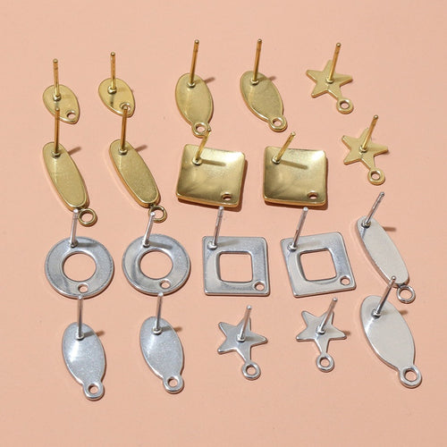 Vacuum Plated Stainless Steel Geometric Square Round Stud Earrings With Hole DIY Jewelry Parts No Ear Backs