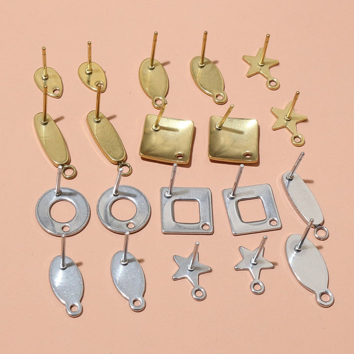 Vacuum Plated Stainless Steel Geometric Square Round Stud Earrings With Hole DIY Jewelry Parts No Ear Backs