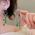 New Chinese Style Resin Round Beaded Tassel Drop Earrings With Silver Needle Geometric Retro Design view 2