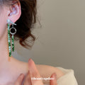 New Chinese Style Resin Round Beaded Tassel Drop Earrings With Silver Needle Geometric Retro Design view 4
