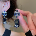Vintage Palace Style Copper Zircon Flower Square Pendant Drop Earrings view 4