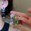 Vintage Palace Style Copper Zircon Flower Square Pendant Drop Earrings view 2