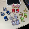 Vintage Palace Style Copper Zircon Flower Square Pendant Drop Earrings view 1
